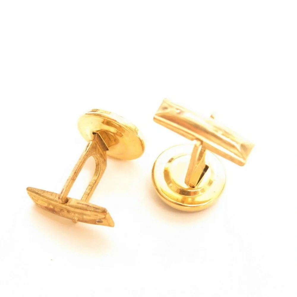Vintage Mens Gold Tone Black Cabochon Round Cufflinks Classic Formal T-Back Pair